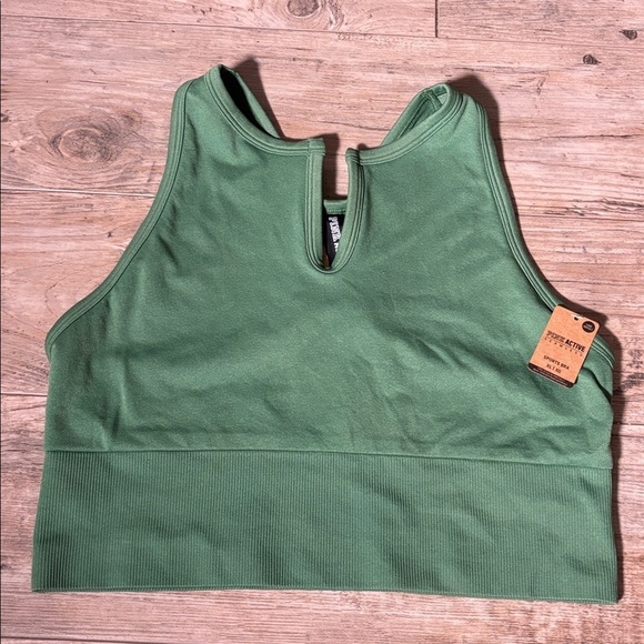 PINK Victoria's Secret Tops - NWT Pink Victoria’s Secret Seamless Crop Top Womens S Green Notch Neck Ribbed